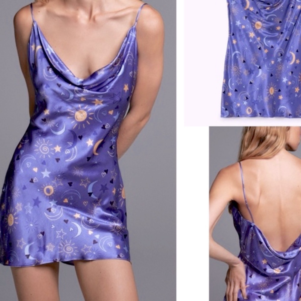 Eras Tour* Zara Women’s lilac satin celestial print mini slip dress